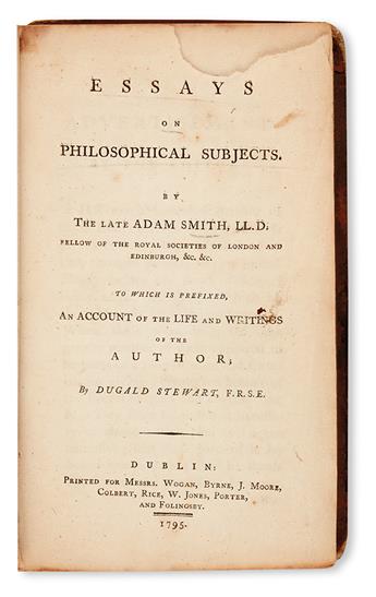 SMITH, ADAM.  Essays on Philosophical Subjects.  1795